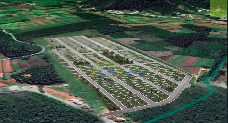 Vista aérea da implantação do loteamento Portal Europeu